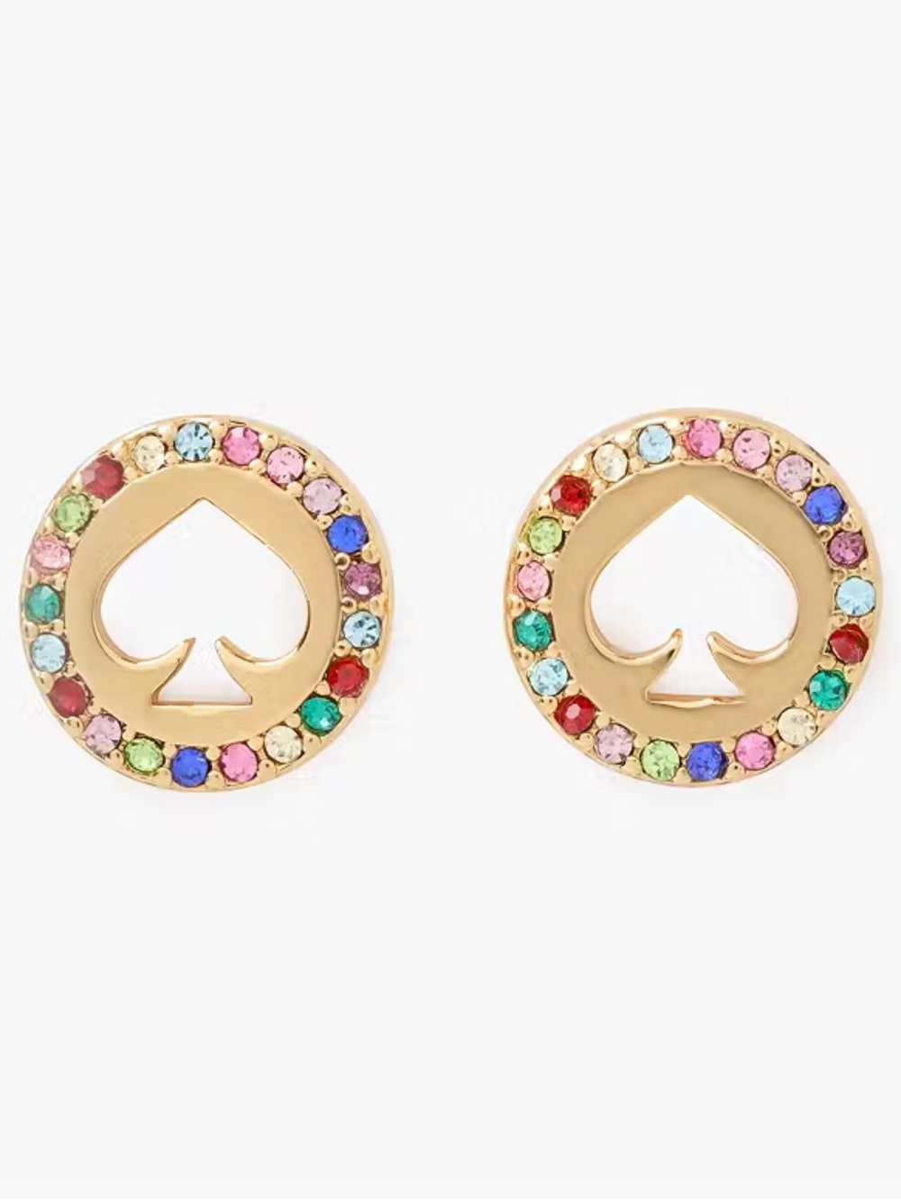 NWT Kate Spade Gold Rainbow Multicolor Spot the Spade Pave Halo Stud Earrings